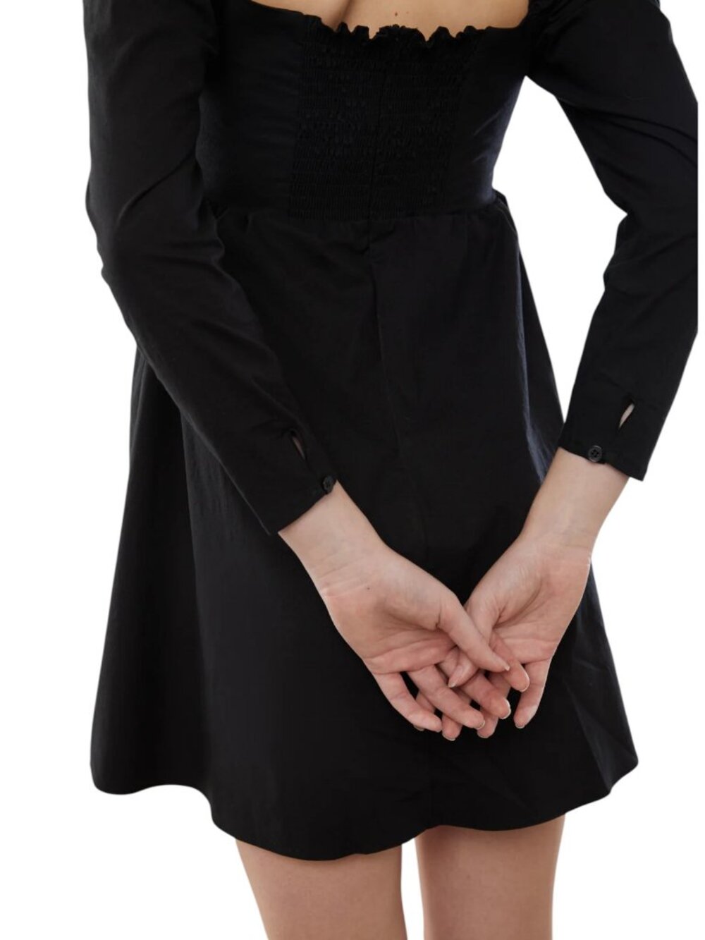 OAK + FORT Black Puffed Sleeve Sweetheart Cotton Dress | L - Picture 6 of 6